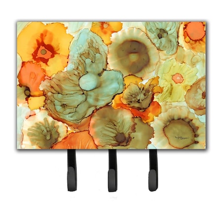 Carolines Treasures Abstract Flowers Teal & Orange Leash or Key Holder 8969TH68